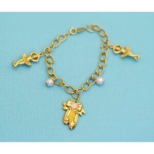 Vintage Faux Pearl Ballerina Charm Bracelet 7 inch by Avon - E7